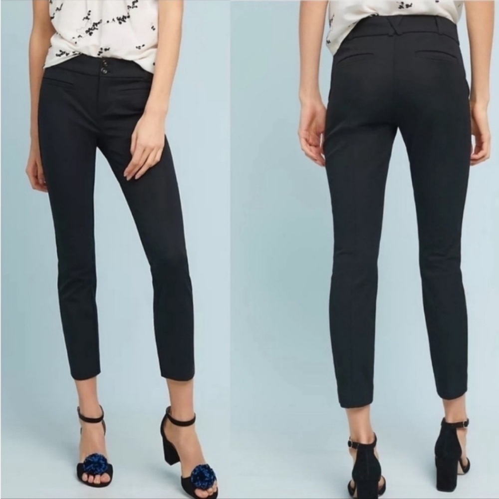 Anthropologie The Essential Slim Black Cropped Length Trouser Pants Size 2